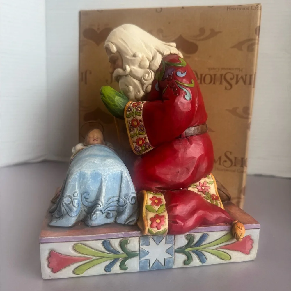 Jim Shore Heartwood Creek Santa with Baby Jesus Statue - Picture 2 of 10